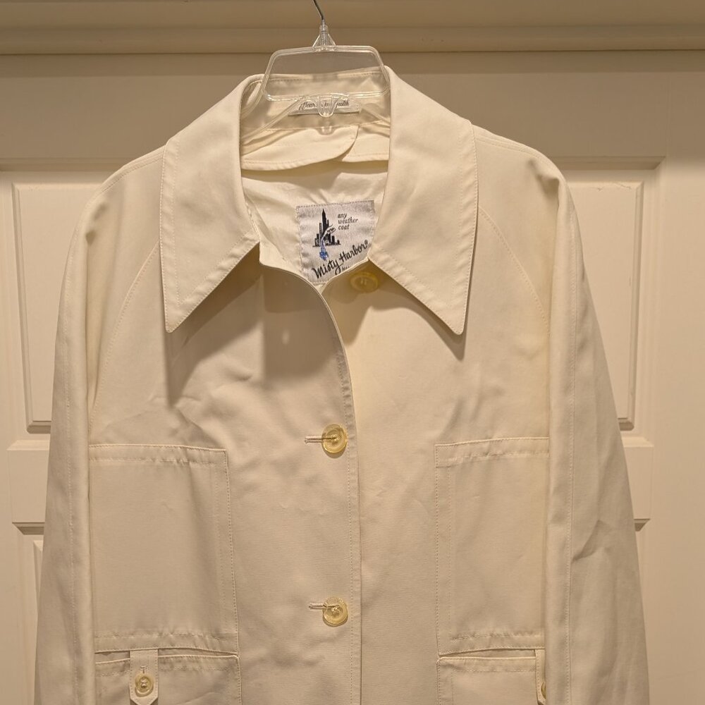 VINTAGE MISTY HARBOR WOMENS IVORY OVERCOAT TRENCH COAT SIZE 20